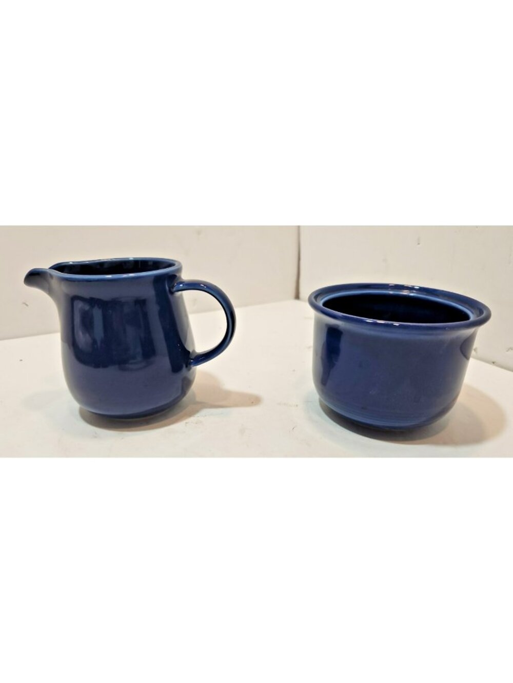 Vtg Nancy Calhoun Stoneware Sapphire Blue Sugar Bowl & Creamer No Lid